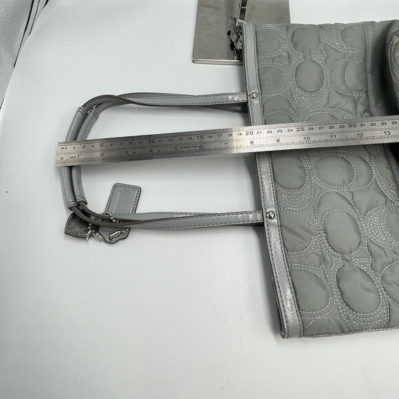 Coach Quilted Gray Signature Stitch Nylon & Patent Leather Medium Tote Bag Grey - Picture 14 of 14